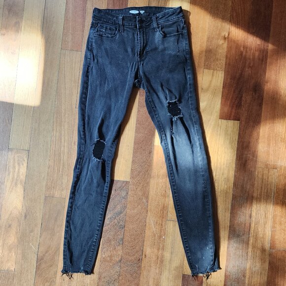 Old Navy Black ROCKSTAR Super Skinny Ankle Ripped Jeans Size 4 Tall - Picture 4 of 15
